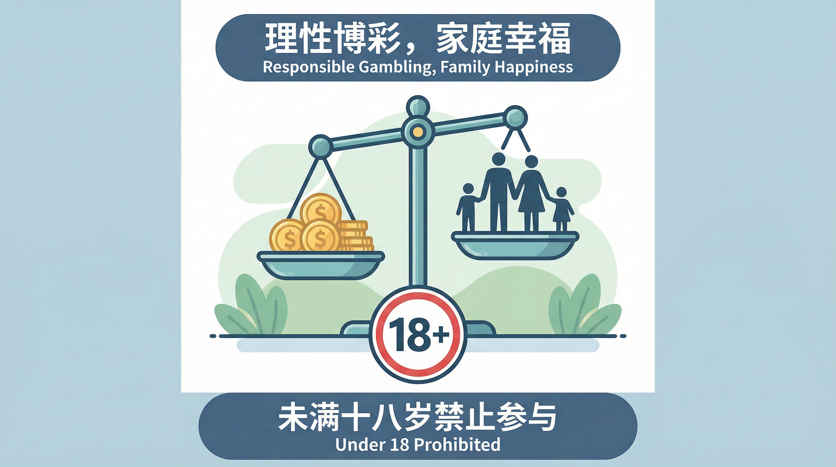 壹号娱乐负责任博彩宣传图展示18+标识和家庭平衡